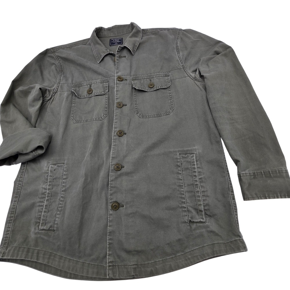 Streetwear Abercrombie&Fitch Utility Chore Jacket M XL Green Button Front Twill